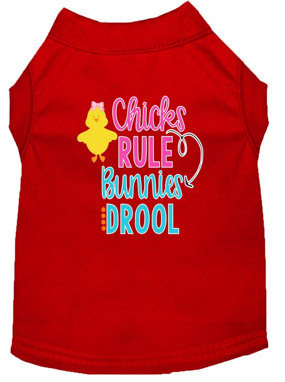 Chicks Rule Screen Print Dog Shirt Red Med